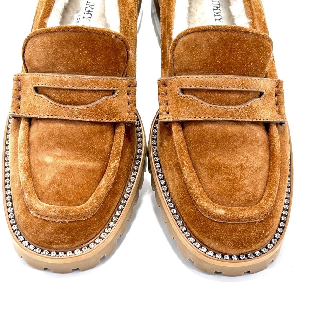 Jimmy Choo Size 38 US 6.5 Narrow Suede Shearling Crystal Deanna Loafer Shoes - Picture 11 of 15